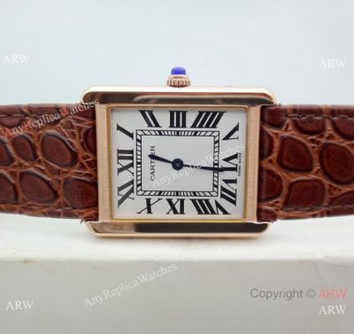 Replica Cartier Tank Solo Rose Gold Brown Leather Strap Watch 34mm